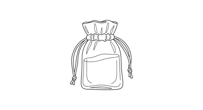 Line art illustration of a scent pouch isolated on a white background with drawstring details