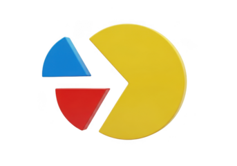Colorful pie chart representing data and analysis, isolated on transparent background