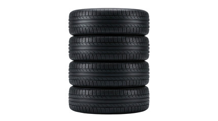 Tires are stacked together in a row for changing, AI, PNG