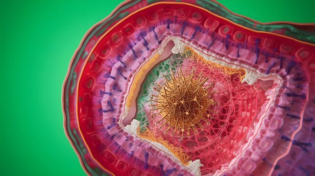 Biological cell structure in pink for science medical and research study