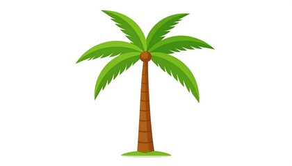 Single, stylized palm tree with green leaves and brown trunk, on a white background