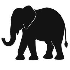 Obraz premium Black elephant silhouette in side view isolated on white background ideal for wildlife themes logos icons education and graphic design.