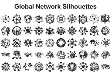 Collection of network silhouettes isolated on white background