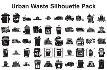 Urban waste management icons isolated on white background