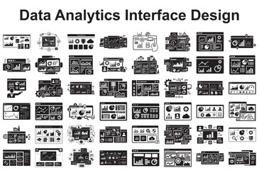 Collection of data analytics interface designs isolated on white background
