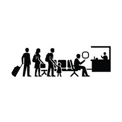 Family with Luggage Checking in at Airport Counter from Side View