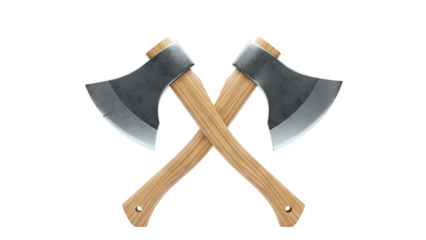 Two crossed axes with wooden handles and metal heads
