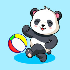 Obraz premium Playful Panda with Beach Ball Vector Illustration Cartoon Design Kawaii