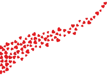 Red hearts flying up in a diagonal line, symbolizing love and growth