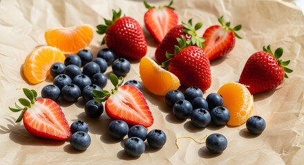 Obraz premium Fresh Mixed Berries and Citrus Fruits.