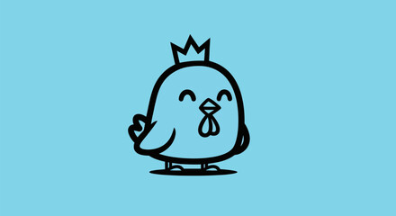 Obraz premium Cartoon chicken with crown on turquoise