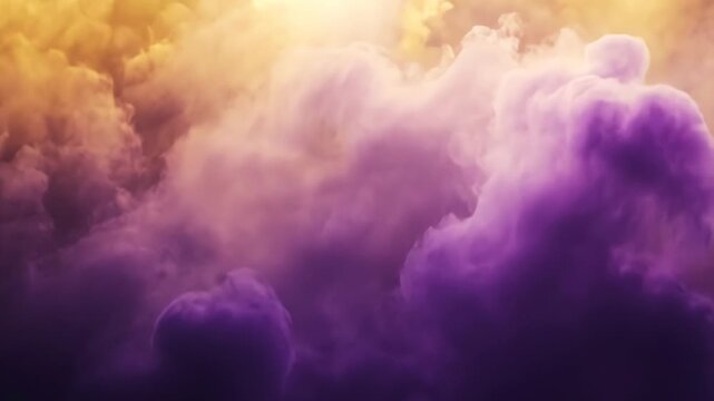 Ethereal transition: vibrant purple and golden clouds in dynamic sky transformation