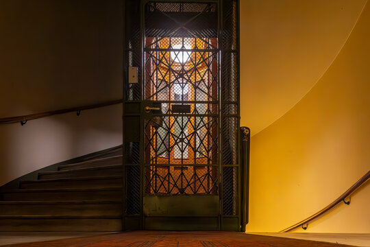 Stockholm, Sweden A classic old elevator shaft in a residential building stairwell.