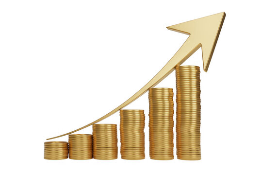 Gold Coins with Upward Arrow isolated isolated on a transparent background