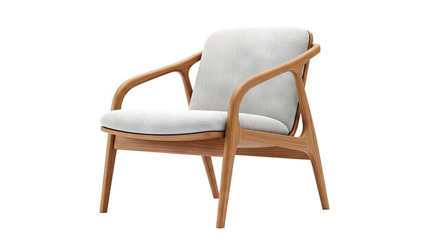 Modern Wooden Armchair with Light Gray Upholstery