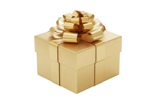 Gold gift box with ribbon bow present box gold ribbon isolated on a transparent background