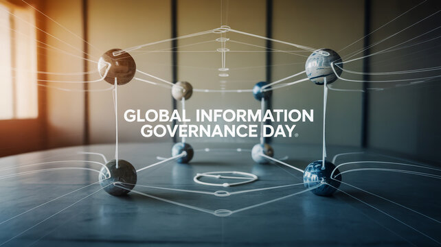 Global information governance day: a conceptual representation of interconnected data networks and digital management - Powered by Adobe