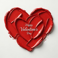Bold red paint strokes forming a solid heart shape with "Happy Valentine's Day" text on a white background, a vibrant artistic design.