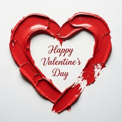 Textured red paint strokes forming a heart shape outline with "Happy Valentine's Day" text on a white background, artistic and passionate.