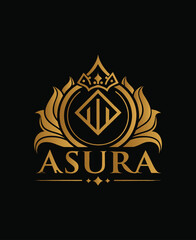 Obraz premium Luxury Golden Royal Crown Letter A Asura Logo Design on Black Background.