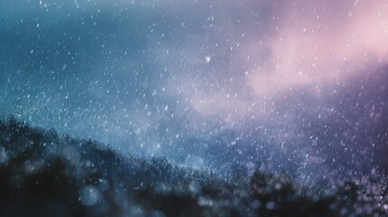 Obraz premium Rain falls over a dark landscape with colorful clouds during a cloudy twilight