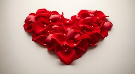 Heart Shape Made of Red Rose Petals on White Background.