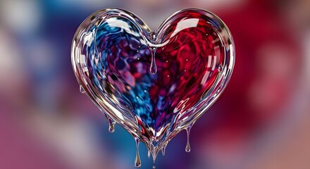 Melting Glass Heart with Blue and Red Liquid.