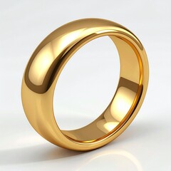A close-up, high-resolution studio shot of a plain, polished gold wedding band, reflecting light and casting a soft shadow on a white surface