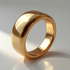 A close-up, high-resolution studio shot of a gleaming, solid gold ring, showcasing its smooth, polished surface and elegant, rounded design against a soft, subtly lit background