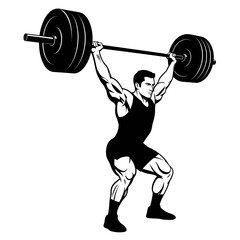 Weightlifting Athlete Lifting Barbell Silhouette Vector