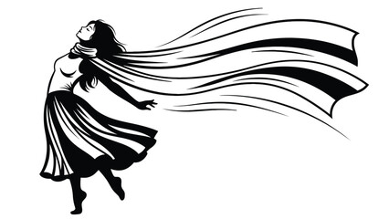 Elegant female dancer silhouette with flowing ribbon for modern theater stage performance and creative wellness industry business branding assets.