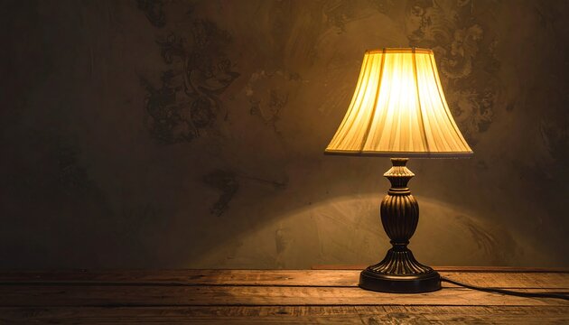 Illuminated Table Lamp Casting a Warm Glow in a Dark Room.
