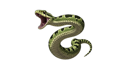 Fototapeta premium Cartoon Green Snake in Strike Pose 