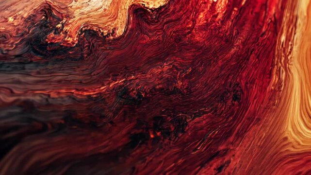 Vibrant abstract fluid art with dynamic flowing red and orange patterns