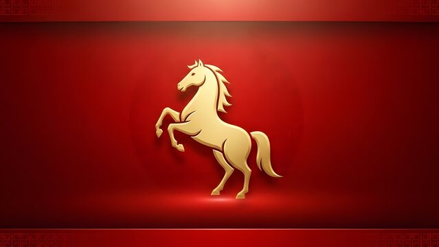 Theme Chinese New Year,&nbsp;Golden horse rearing on red background with elegant lighting