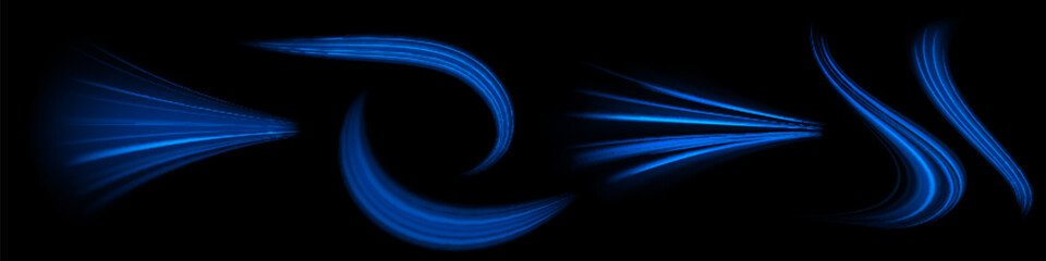 Blue glowing shiny lines effect vector background. Luminous white lines of speed. Light glowing effect. Light trail wave, fire path trace line and incandescence curve twirl.