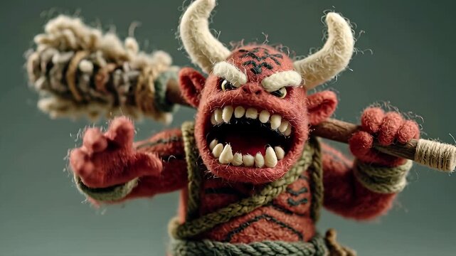 Claymation Oni Demon with Club - A Stop-Motion Animation Character.