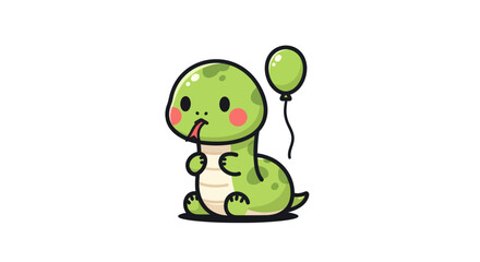 Obraz premium Cartoon dinosaur holding a balloon