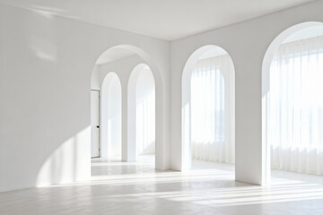 Minimalist White Room with Arches and Natural Light