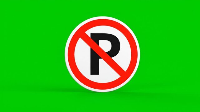 No parking sign animation on green screen loopable