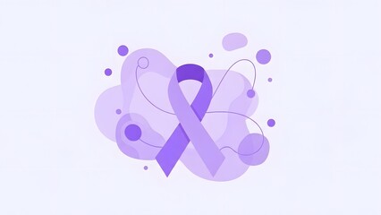 Fototapeta premium Stylized purple awareness ribbon graphic with abstract liquid shapes and flowing lines on clean white background for cause support