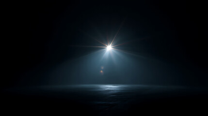 Fototapeta premium Bright Spotlight Beam Cutting Through Darkness onto a Reflective Surface