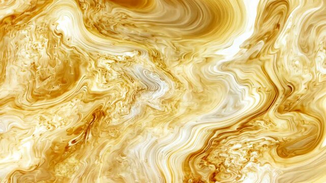 Dynamic gold and white marble fluid art transformation with swirling patterns