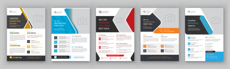 Modern A4 Flyer Template Bundle - 5 Professional Business Brochure & Magazine Layouts - Bright Colorful Design Mockup - Creative Vector Flier Templates