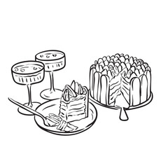 Romantic Anniversary Cake and Wine Illustration