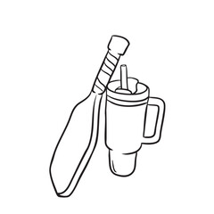 Pickleball Paddle and Tumbler Line Art. Sketch Pickleball Paddle and Drink Cup Line Drawing