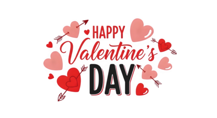 Valentine's Day greeting with hearts and arrow isolated on transparent background