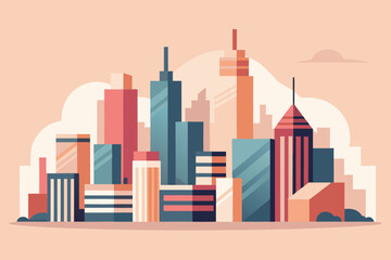 Ultra Minimal Cityscape with Abstract Block Style Buildings in Orange and Blue minimalist