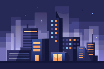 Ultra Minimal Night Cityscape with Abstract Block Buildings and Orange Window Lights abstract buildings 1