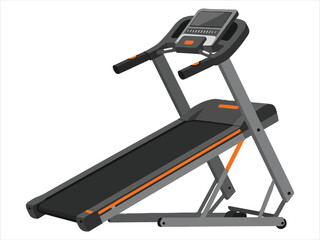 Fototapeta premium Gray and orange treadmill with digital display and handles for running and fitness exercise at home or gym modern equipment